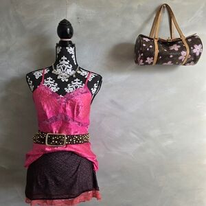 Pink Cheetah Print Lace Cami Top Sz S International Concepts Y2K Sheen